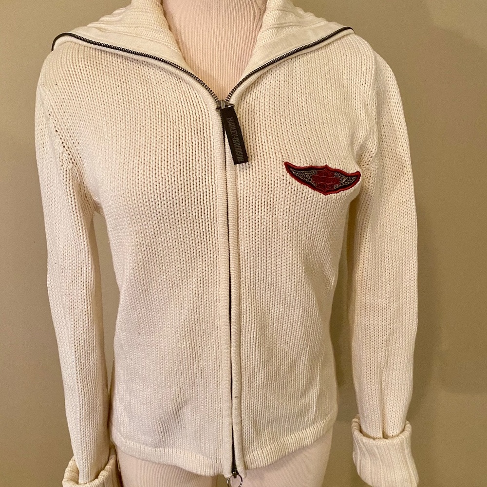Vintage Harley Davidson Ribbed Zip Sweater | Cream